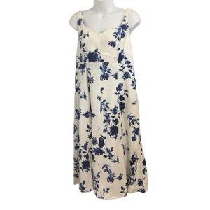 Old Navy New Fit & Flare Linen Blend Floral Pocket Midi Dress Blue Cream Size MP